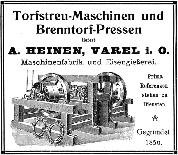Annonce für Torfstreumaschinen (Reisswolf, um 1910).